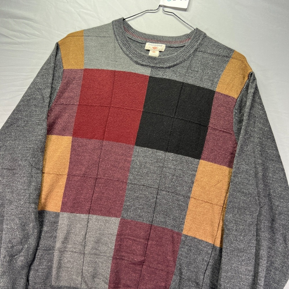 Dockers Sweater Mens 2XL Multicolor Color Block Grandpa Acrylic Knit Geometric